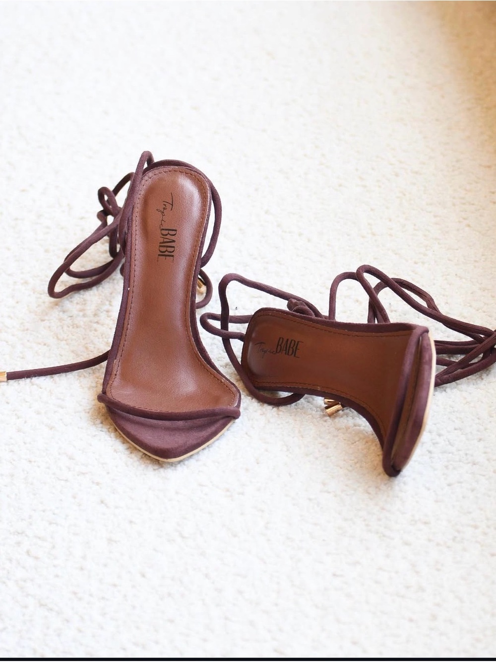 NEW W/O Box Suede Lace-Up Brown Stiletto Sandals by